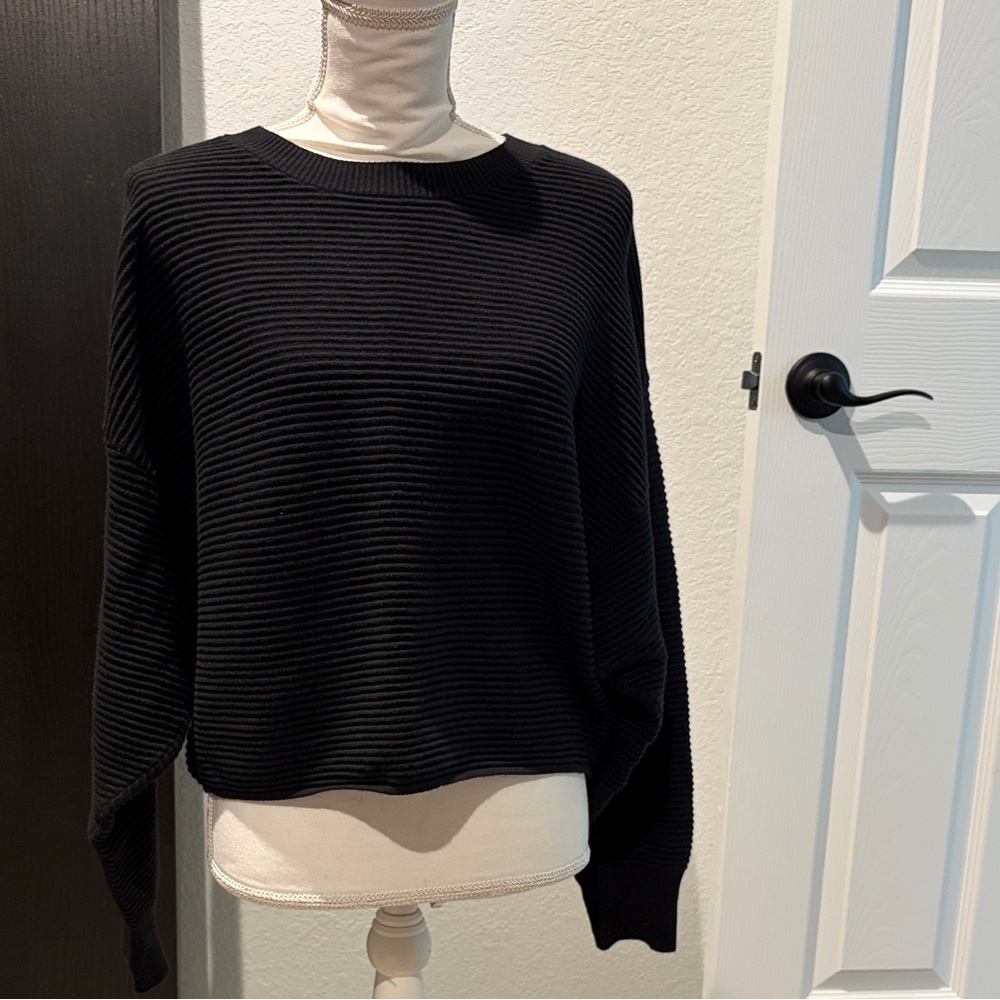Aerie Black Ribbed Crew Neck Sweater